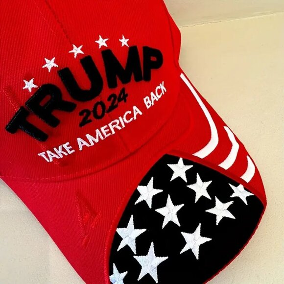 TRUMP 2024 "TAKE AMERICA BACK" Embroidered Baseball Cap - Adjustable - NEW - Red - Picture 3 of 4